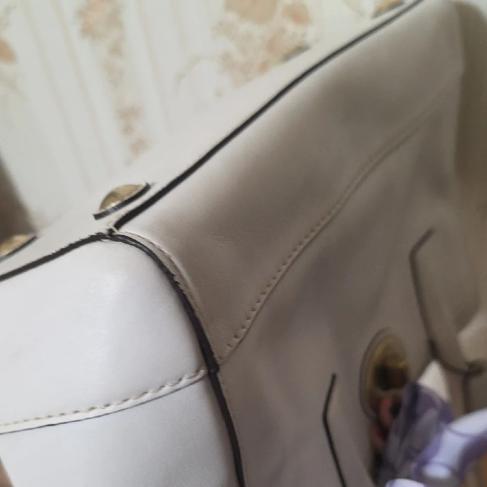 Coach 2007 Cream Satchel with Coach Purple Polka Dot Scarf